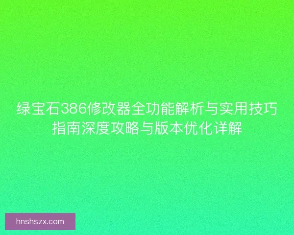 绿宝石386修改器全功能解析与实用技巧指南深度攻略与版本优化详解